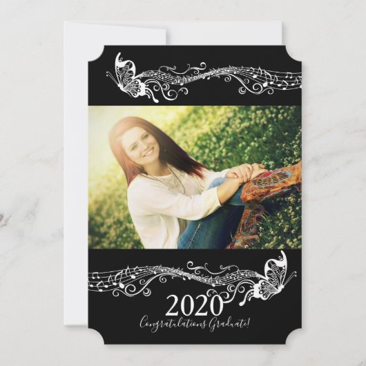 Butterfly Music Afstuderen fotoaankondiging Kaart (Voorkant)