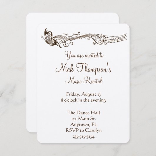 Butterfly Music Overweging Uitnodiging (Voorkant / Achterkant)