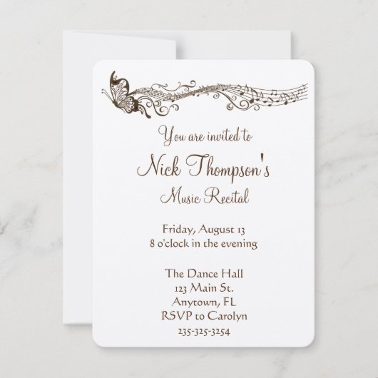 Butterfly Music Overweging Uitnodiging (Voorkant)