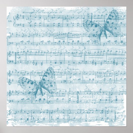 Butterfly Musical Romance Blue Poster (Voorkant)