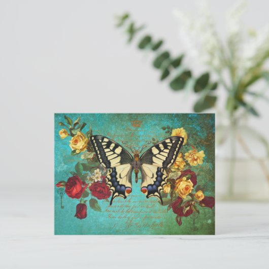 Butterfly n Rozen Briefkaart (Staand voorkant)