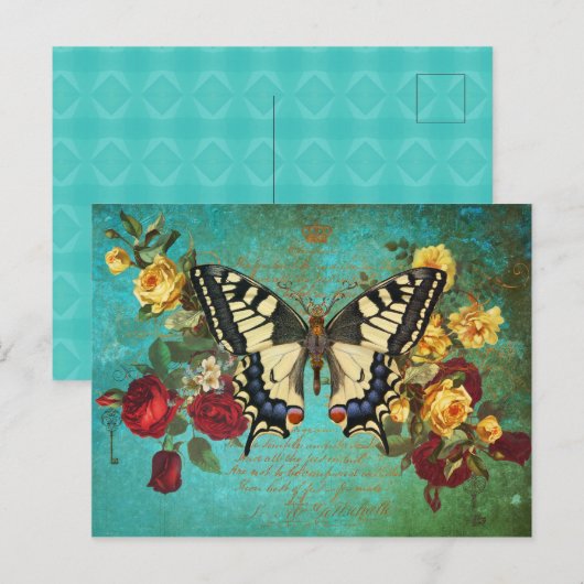 Butterfly n Rozen Briefkaart (Voorkant / Achterkant)
