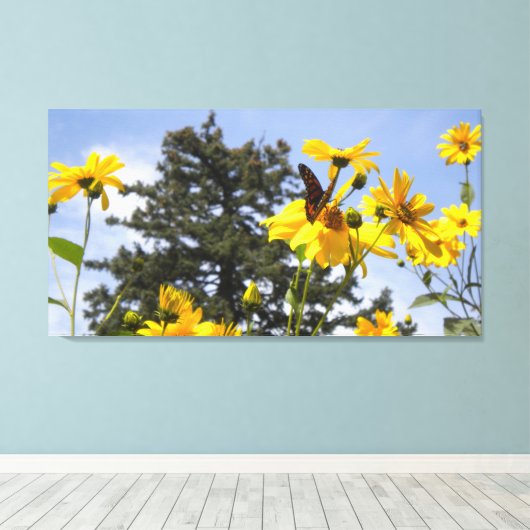 Butterfly N Sunbloemen 2 Gewikkeld Canvas (Insitu (Houten vloer))