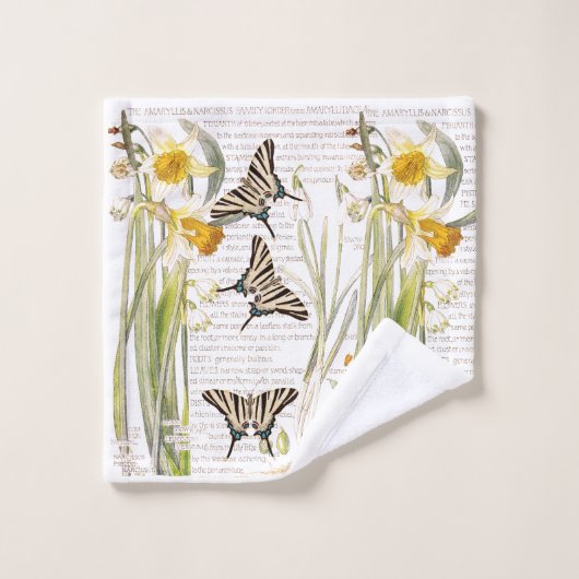  Butterfly Narcissus Flowers Bath Towel Set Bad Handdoek (Wasdoekje)