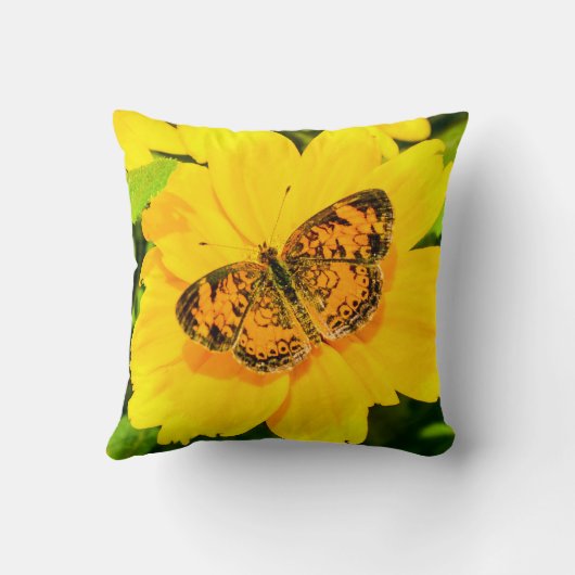 Butterfly Natuur Helder Geel Poly Sierkussen (Achterkant)