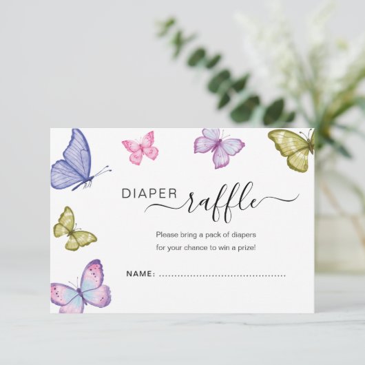 Butterfly Neutral Baby shower Luier verloting kaar Kaart (Staand voorkant)