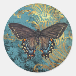 Butterfly New Wave Blue  Ronde Sticker