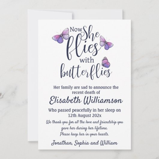 Butterfly Notice of Death Funeral Aankondiging (Voorkant)