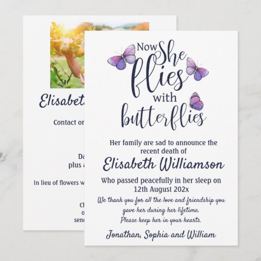 Butterfly Notice of Death Funeral Aankondiging (Voorkant / Achterkant)