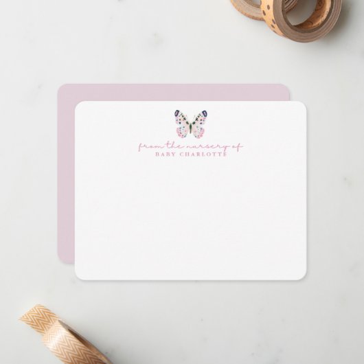 Butterfly Nursery Baby Note Stationery Kaart Notitiekaartje (Voorkant / Achterkant in situ)