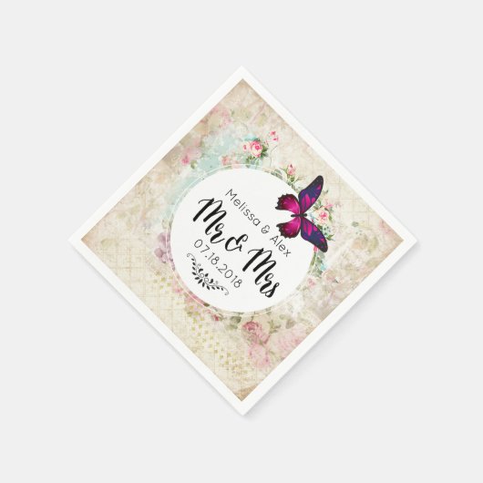 Butterfly on a Shabby Collage Mr en Mrs. Servetten (Hoek)