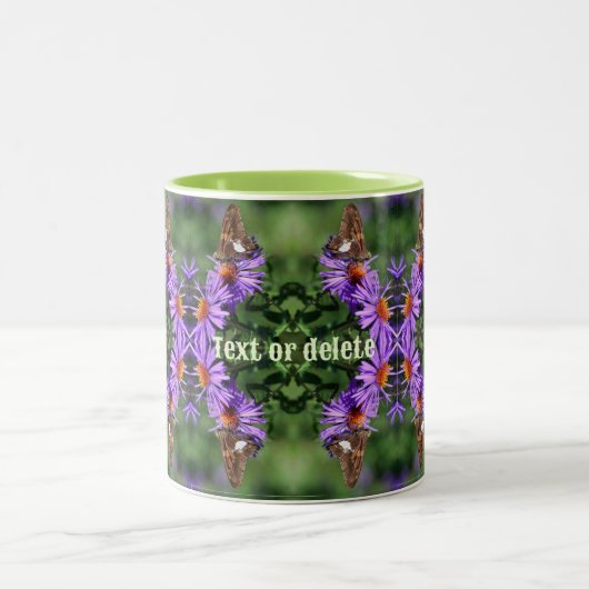 Butterfly on Aster Flower Abstract-Personated Tweekleurige Koffiemok (Center)