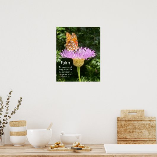 Butterfly on Basketflower, met Verse op Faith Poster (Keuken)