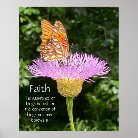 Butterfly on Basketflower, met Verse op Faith Poster (Voorkant)