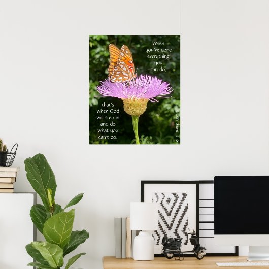 Butterfly on Basketflower, Poster Scriptversie Ver (Thuiskantoor)
