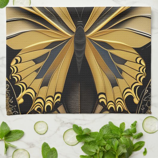 Butterfly on Black Theedoek (Gevouwen)