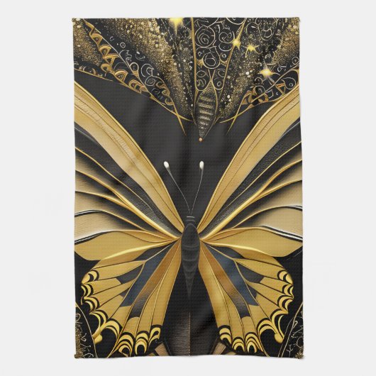 Butterfly on Black Theedoek (Verticaal)