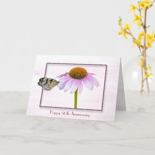 Butterfly on Cone Flower 50th Jubileum Kaart (Gele Bloem)