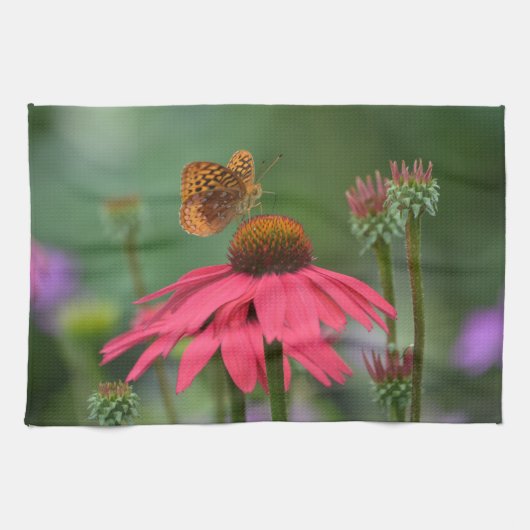 Butterfly on Coneflower Theedoek (Horizontaal)