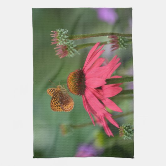 Butterfly on Coneflower Theedoek (Verticaal)