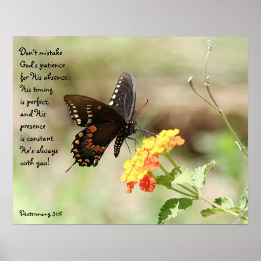 Butterfly on Floral w Verse from Deuteronomy 31:6 Poster (Voorkant)
