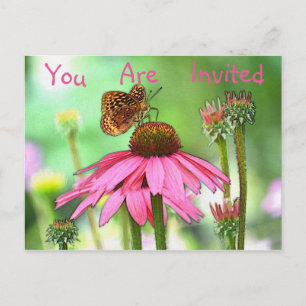 Butterfly on Flower Invitation Uitnodiging Briefkaart