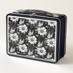 Butterfly on Flower Pattern Design - Zwart
