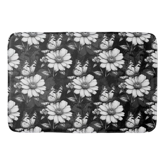 Butterfly on Flower Pattern Design - Zwart Badmat (Voorkant)