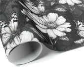 Butterfly on Flower Pattern Design - Zwart Cadeaupapier (Rol Hoek)