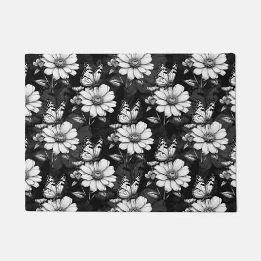 Butterfly on Flower Pattern Design - Zwart Deurmat (Voorkant)