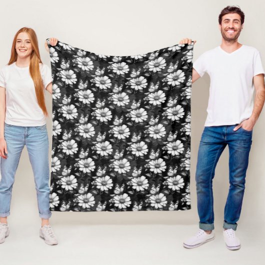 Butterfly on Flower Pattern Design - Zwart Fleece Deken