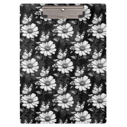 Butterfly on Flower Pattern Design - Zwart Klembord (Voorkant)