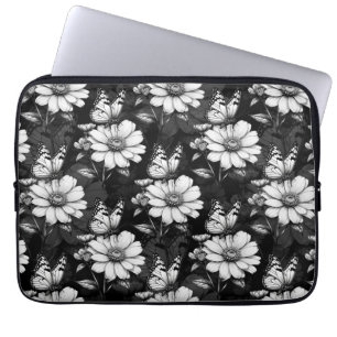 Butterfly on Flower Pattern Design - Zwart Laptop Sleeve