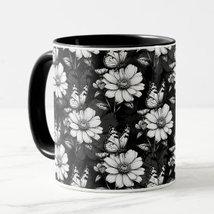 Butterfly on Flower Pattern Design - Zwart Mok