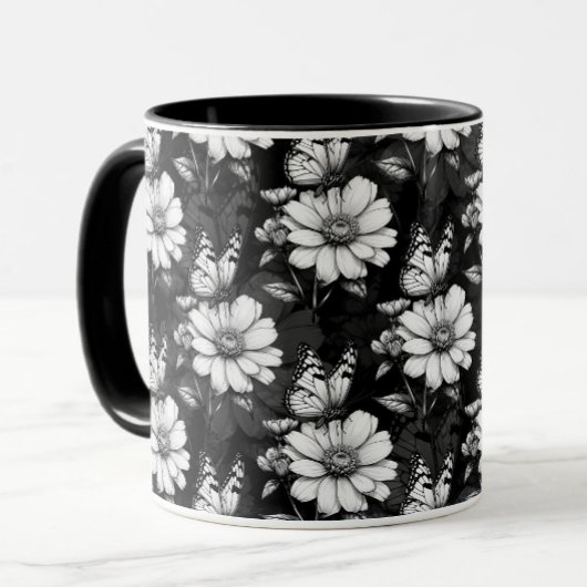 Butterfly on Flower Pattern Design - Zwart Mok