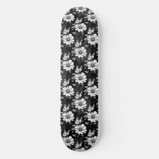 Butterfly on Flower Pattern Design - Zwart Persoonlijk Skateboard (Voorkant)