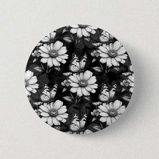 Butterfly on Flower Pattern Design - Zwart Ronde Button 5,7 Cm (Voorkant)