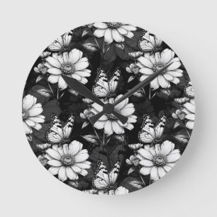 Butterfly on Flower Pattern Design - Zwart Ronde Klok