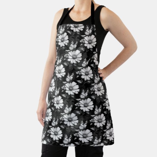 Butterfly on Flower Pattern Design - Zwart Schort
