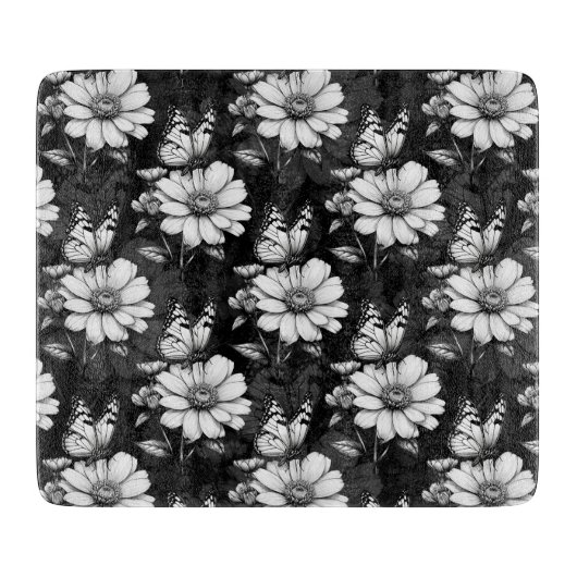 Butterfly on Flower Pattern Design - Zwart Snijplank (Voorkant)
