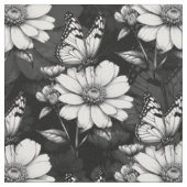 Butterfly on Flower Pattern Design - Zwart Stof (Close Up)
