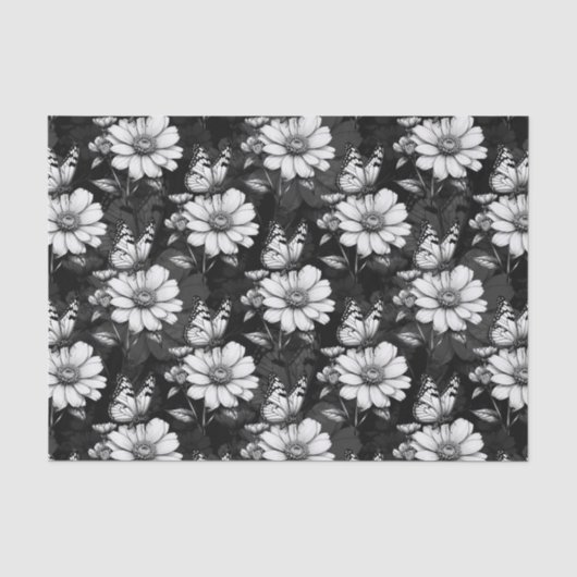 Butterfly on Flower Pattern Design - Zwart Tissuepapier (Voorkant)