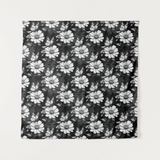 Butterfly on Flower Pattern Design - Zwart Wandkleed (Voorkant)