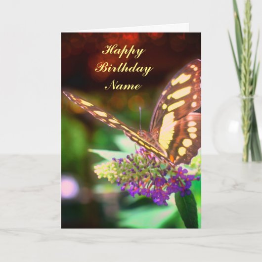 Butterfly On Flower Personalized Birthday Kaart (Voorkant)