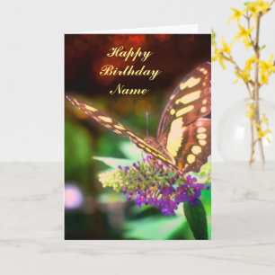 Butterfly On Flower Personalized Birthday Kaart