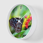 Butterfly on Flowers Wall Clock (Hoek)
