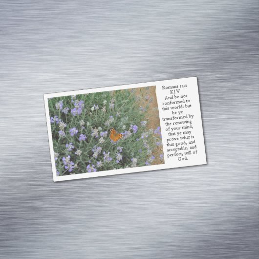 Butterfly on Lavender Romans 12:2 Magnetisch Visitekaartje (Voorbeeld)