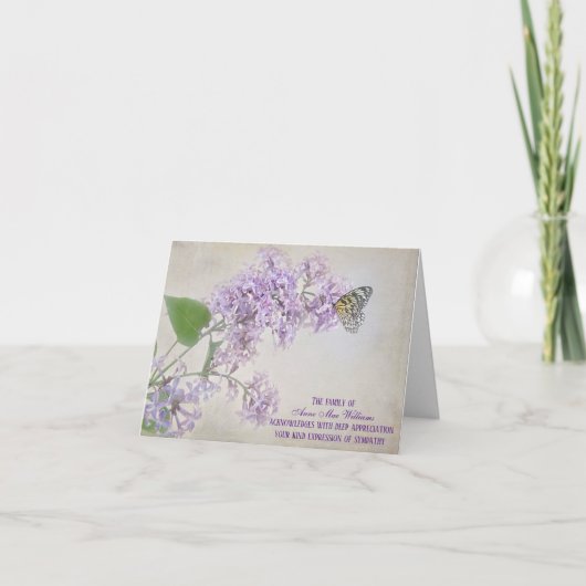 Butterfly on Lilacs Sympathie Hartelijk dank Kaart (Voorkant)