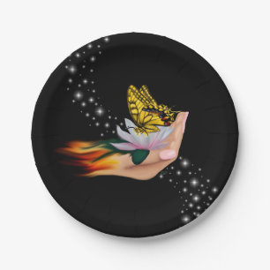 Butterfly on Lotus Bloom met sterren Papieren Bordje