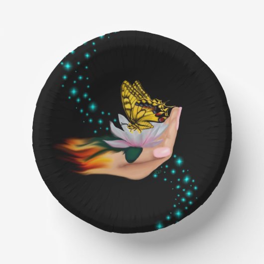 Butterfly on Lotus Bloom met sterren Papieren Kommen (Voorkant)